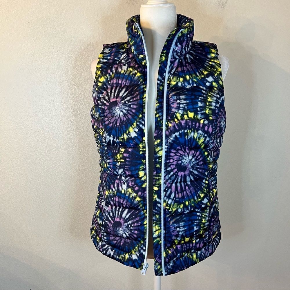 Lands’ End Womens Vest Small 6-8 Blue Multicolor Tie Dye Down Filled Puffer